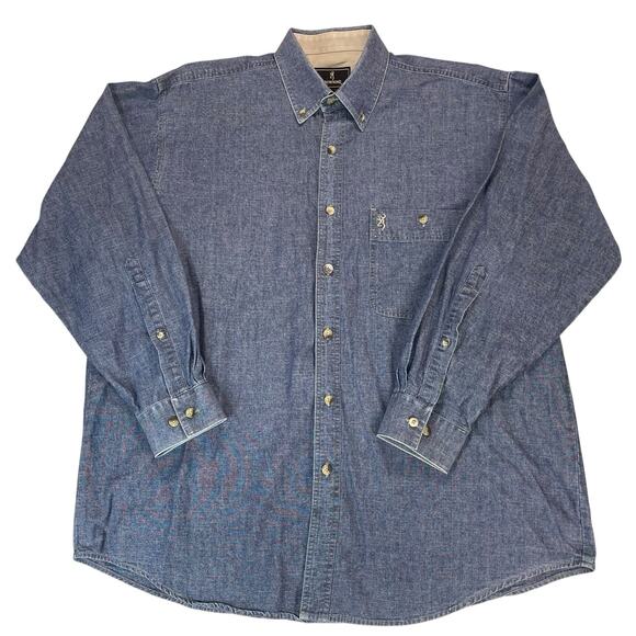 Browning Denim Shirt Men Size XL Heavy Hunting Jean Button Down Denim Cotton - Picture 4 of 10